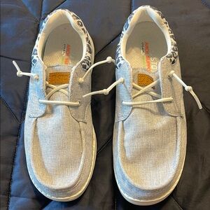 Gray and White Loafers‎ with Moc-Toe Stitching